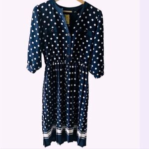Vintage Blue Polka Dot Midi Dress Size 6 Breli Originals retro 80s Navy kitschy